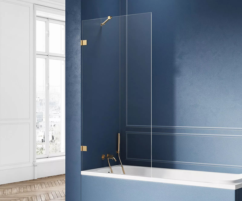 New Trendy Avexa Gold Parawan Wannowy 60x150 cm Skrzydło Pojedyncze Nieruchome Szkło Przezroczyste 6 mm (EXK-2005)